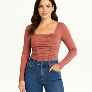 BKE Ruched Longsleeve Bodysuit